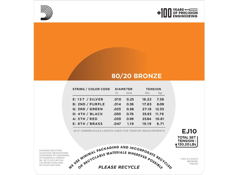 D'Addario EJ10 Bronze 80/20 (010-047) 
